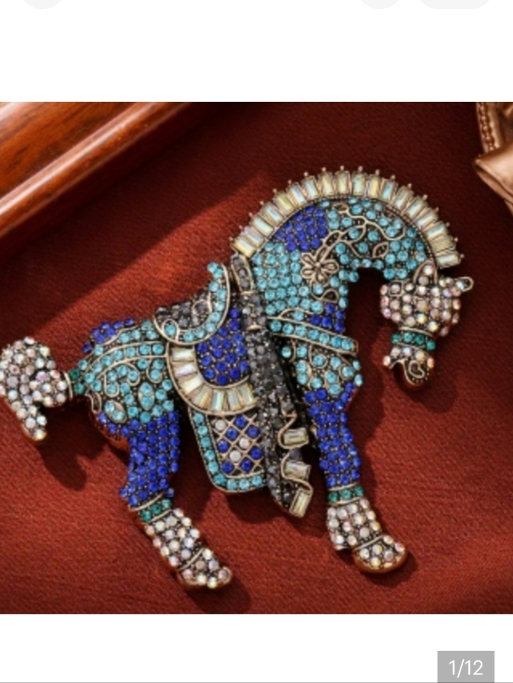 🆕️🐴 BLUE RHINESTONE ENCRUSTED HORSE BROOCH / PIN 🐴